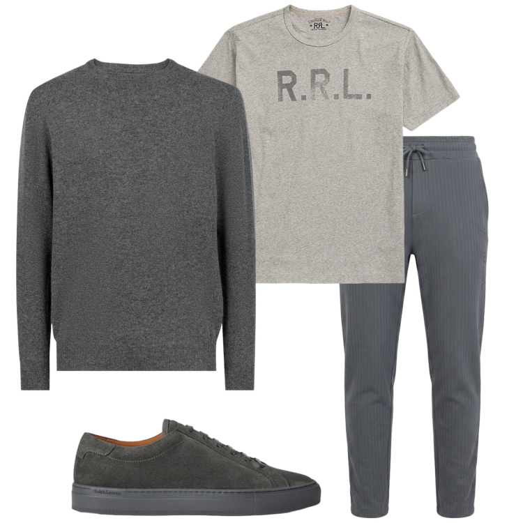 Outfit uomo - Casual style. Stile Casual per Sport. Abbinamento con pantaloni, maglieria, t-shirt, sneakers.
