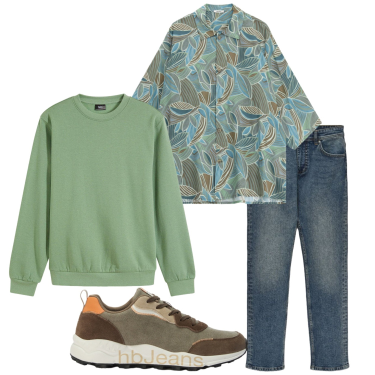 Outfit uomo - Serata settembrina. Stile Casual per Tutti i giorni. Abbinamento con felpe, sneakers, camicie a manica corta, jeans.