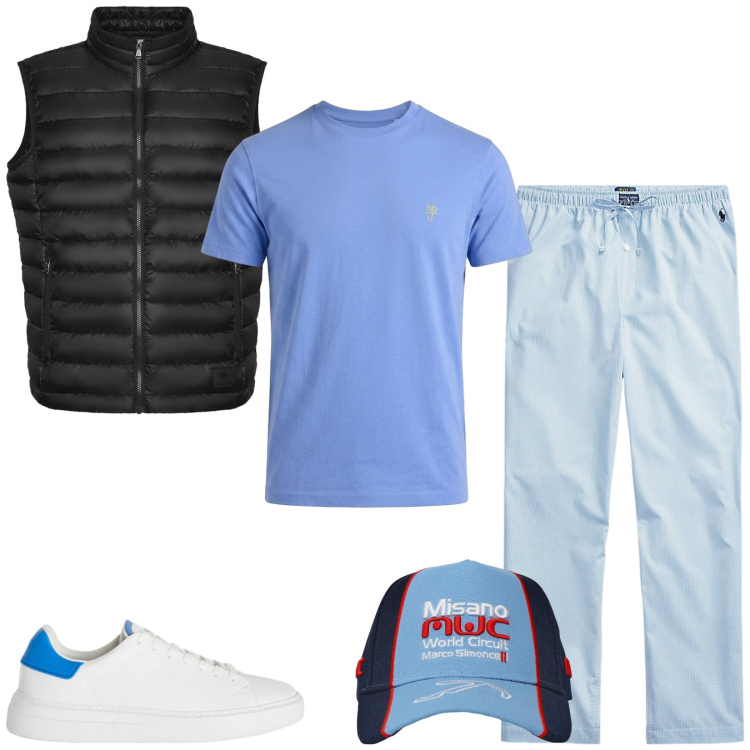 Outfit uomo - Total look #2470579. Stile Urban per Tutti i giorni. Abbinamento con sneakers, t-shirt, cappelli, piumini, pantaloni.