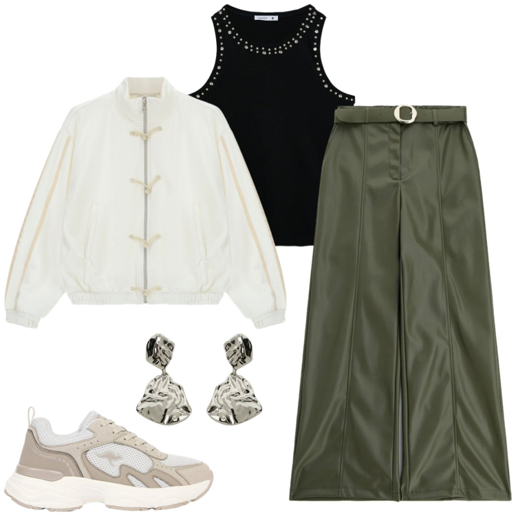 Outfit donna - Total look #2470585. Stile Trendy per Tutti i giorni. Abbinamento con sneakers, canottiere, pantaloni, felpe, orecchini.