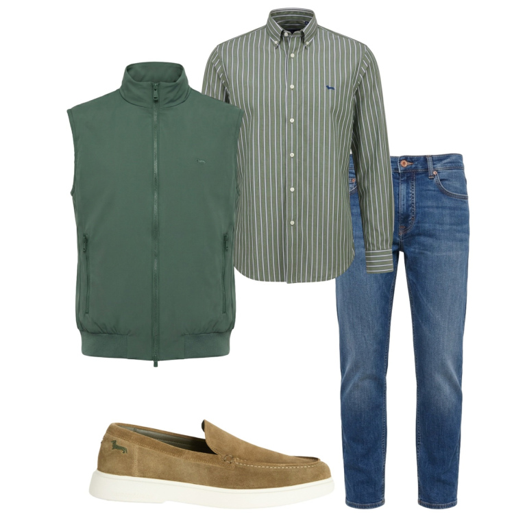 Outfit uomo - Con lo smanicato. Stile Urban per Tutti i giorni. Abbinamento con gilet, scarpe stringate, camicie, jeans.