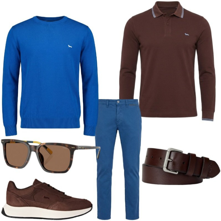 Outfit uomo - In ufficio. Stile Casual per Ufficio. Abbinamento con pantaloni, pullovers, sneakers, polo, cinture, occhiali da sole.