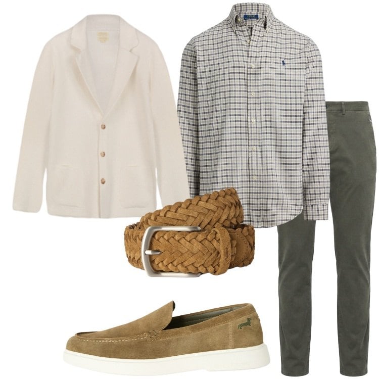 Outfit uomo - Aperitivo in città. Stile Urban per Serata speciale. Abbinamento con scarpe stringate, cinture, pantaloni, cardigans, camicie.