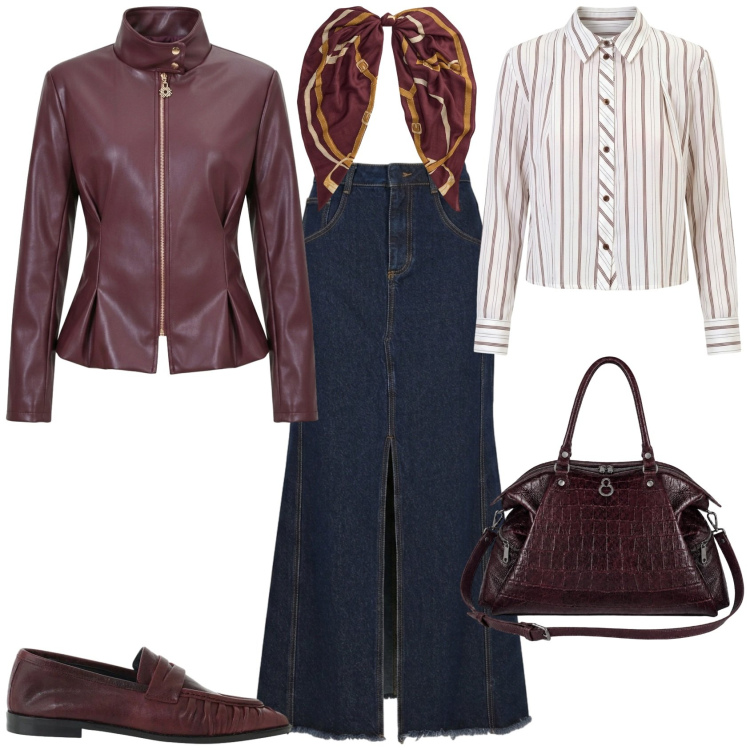 Outfit donna - Casual chic ufficio tempo libero. Stile Casual chic per Tutti i giorni. Abbinamento con mocassini, camicie, gonne lunghe, giacche, shopping bag, foulard.