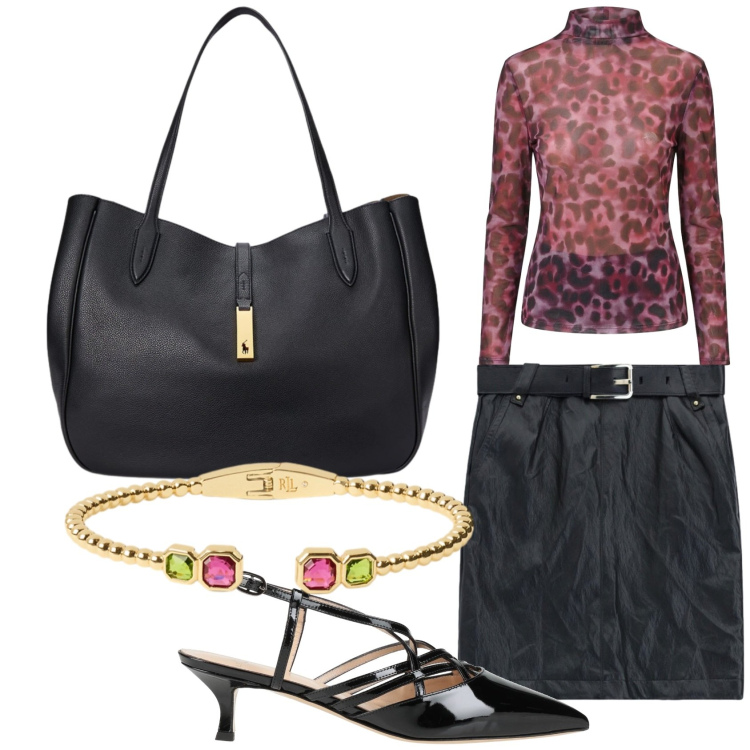 Outfit donna - Sabato pizza. Stile Glamour per Serata fuori. Abbinamento con décolleté, minigonne, t-shirt, borse tote, braccialetti.