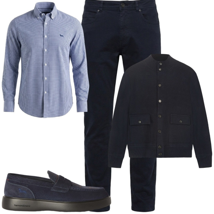 Outfit uomo - Giacca in maglia. Stile Business/Elegante per Ufficio. Abbinamento con scarpe stringate, pantaloni, camicie, giacche.