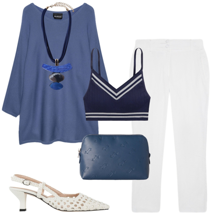 Outfit donna - Total look #2470659. Stile Casual chic per Tutti i giorni. Abbinamento con décolleté, pochette, maglieria, pantaloni, ciondoli, reggiseni.