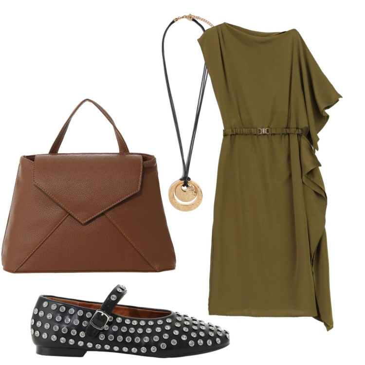 Outfit donna - 12 Settembre. Stile Preppy per Tutti i giorni. Abbinamento con borse a mano, ballerine, vestiti asimmetrici, ciondoli.