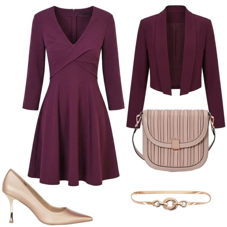 Outfit donna - Rinascimento - Dietro la trama FW26. Stile Minimal per Cerimonia. Abbinamento con décolleté, vestiti corti, borse a tracolla, cinture, blazer.