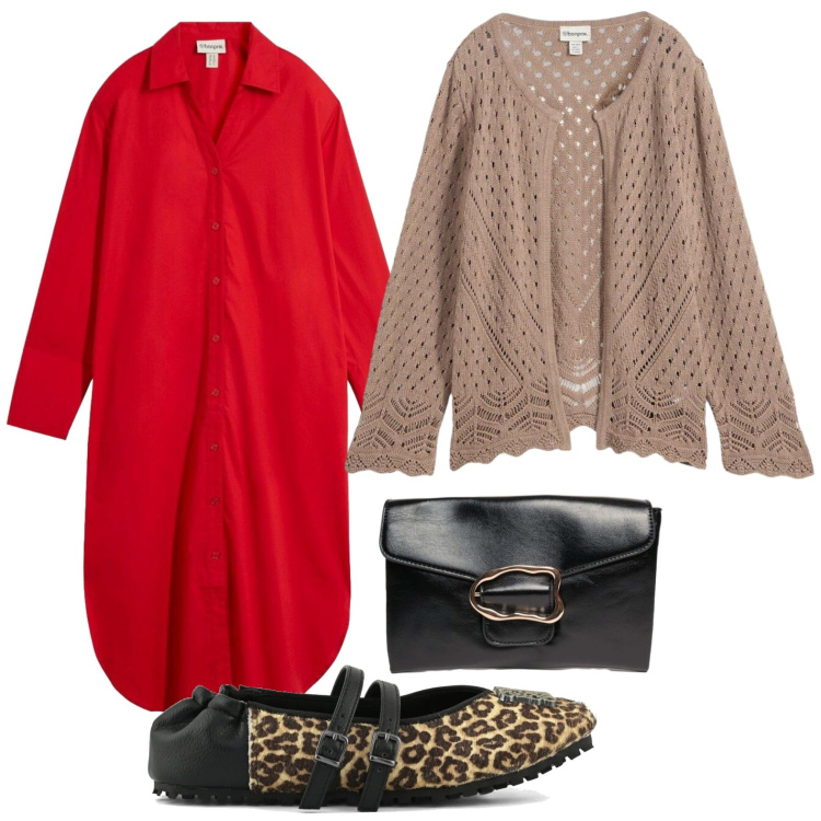 Outfit donna - Il vestito chemisier autunnale. Stile Casual per Serata fuori. Abbinamento con cardigans, vestiti chemisier, pochette, ballerine.