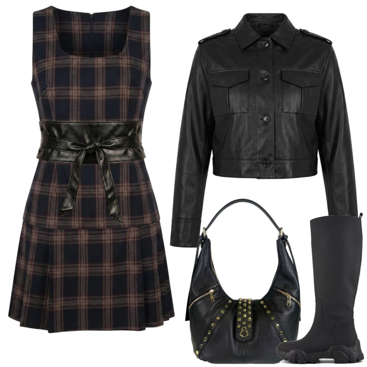 Outfit donna - Lo scamiciato per l\'autunno. Stile Preppy per Scuola/Università. Abbinamento con borse a spalla, cinture, vestiti corti, bomber, stivali.