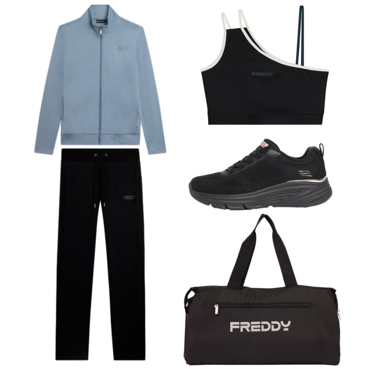 Outfit donna - Palestra nel weekend. Stile Casual per Sport. Abbinamento con sneakers, top sportivi, borse sportive, tute sportive.