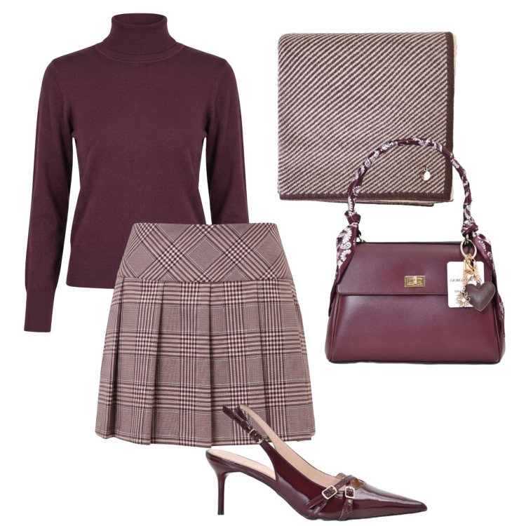 Outfit donna - Stile college chic Rinascimento. Stile Casual chic per Tutti i giorni. Abbinamento con décolleté, sciarpe, minigonne, pullovers, borse a mano.