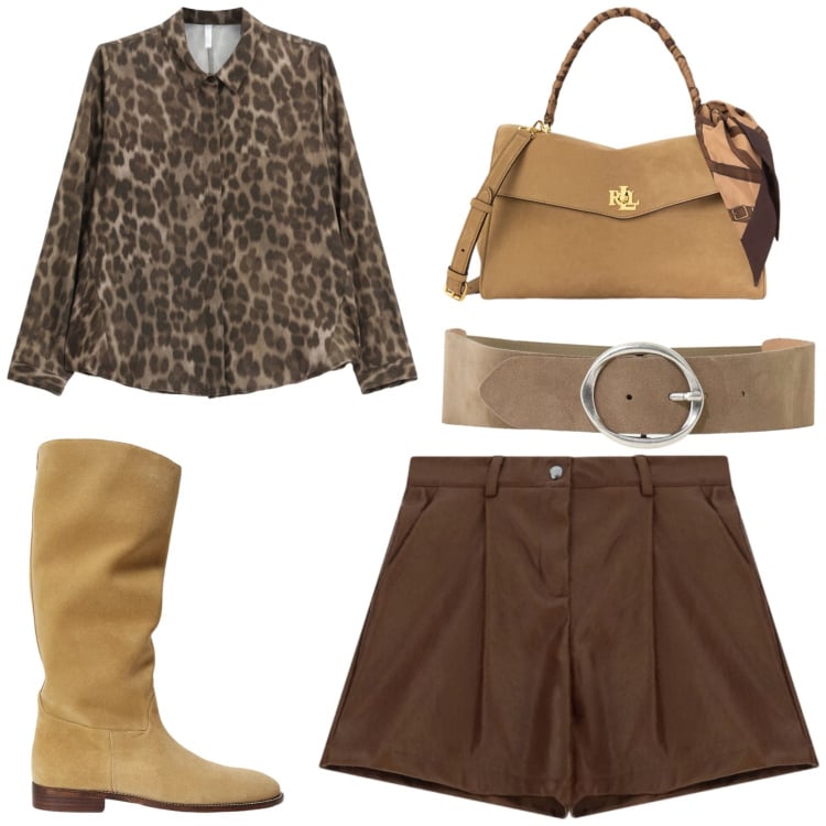 Outfit donna - Effetto suede. Stile Chic per Tutti i giorni. Abbinamento con camicie, cinture, shorts, stivali, borse a mano.