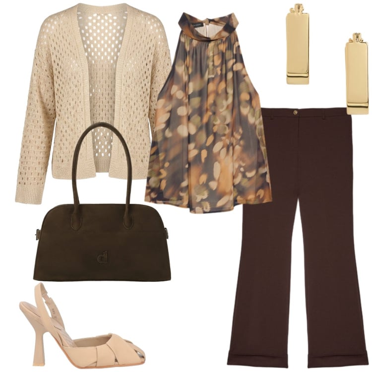 Outfit donna - Total look #2470720. Stile Chic per Serata fuori. Abbinamento con décolleté, borse a spalla, pantaloni, bluse, cardigans, orecchini.