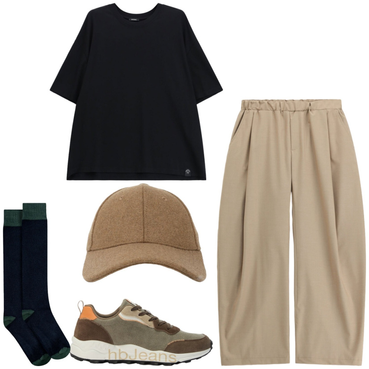 Outfit uomo - Total look #2470721. Stile Trendy per Tutti i giorni. Abbinamento con sneakers, pantaloni, t-shirt, cappelli con visiera, calzini.