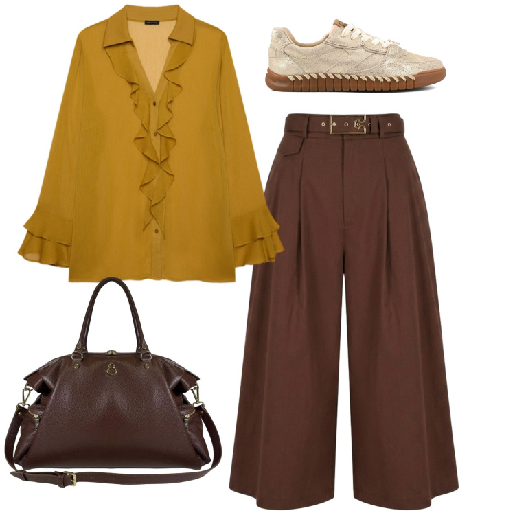 Outfit donna - Total look. Stile Bon Ton per Ufficio. Abbinamento con pantaloni capri, bluse, borse a spalla, sneakers.