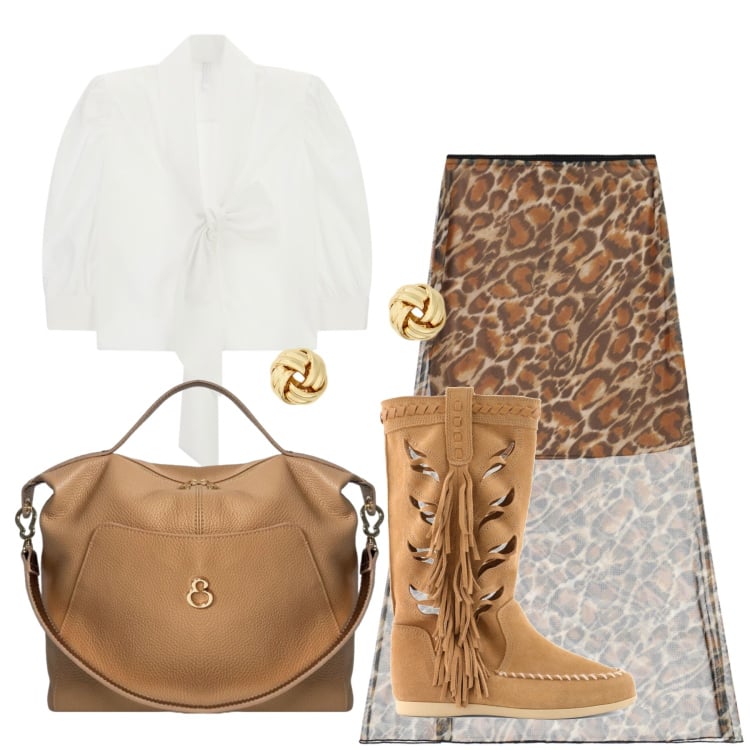 Outfit donna - Settembre. Stile Trendy per Tutti i giorni. Abbinamento con camicie, gonne lunghe, borse a mano, orecchini, stivali.
