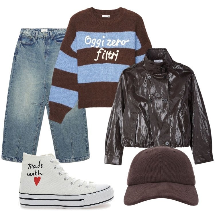 Outfit donna - Terranova - Curvy Back To. Stile Casual per Tutti i giorni. Abbinamento con giacche, maglieria, cappelli con visiera, jeans, sneakers.