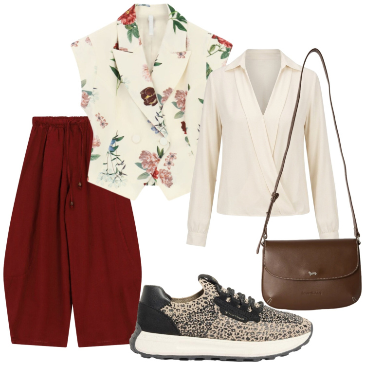 Outfit donna - Total look #2470785. Stile Minimal per Tutti i giorni. Abbinamento con sneakers, borse a tracolla, gilet, pantaloni, bluse.