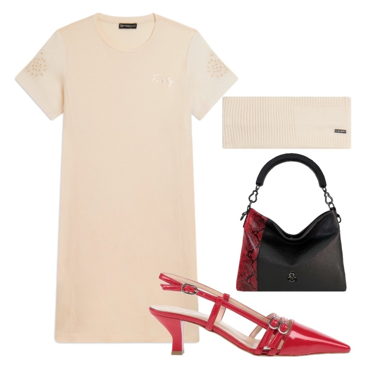 Outfit donna - Settembre. Stile Minimal per Tutti i giorni. Abbinamento con décolleté, accessori per capelli, vestiti midi/longuette, borse a mano.