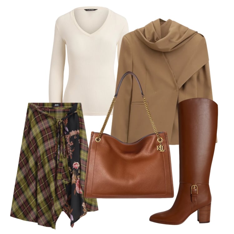 Outfit donna - Total look #2470799. Stile Vintage retrò per Tutti i giorni. Abbinamento con blazer, gonne longuette, borse tote, stivali, maglieria.