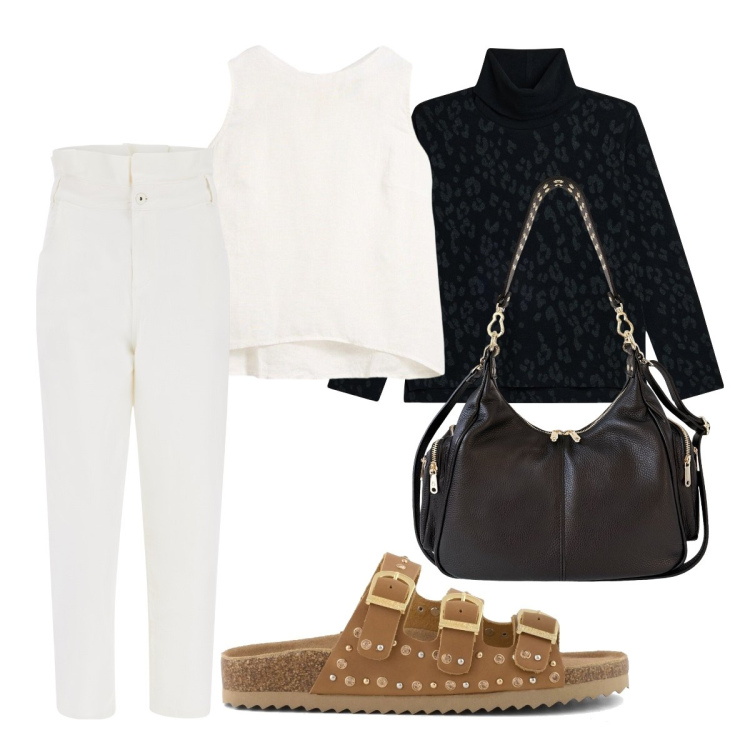 Outfit donna - Spunto per un look di fine estate. Stile Basic per Serata fuori. Abbinamento con canottiere, jeans, felpe, borse a spalla, sandali.