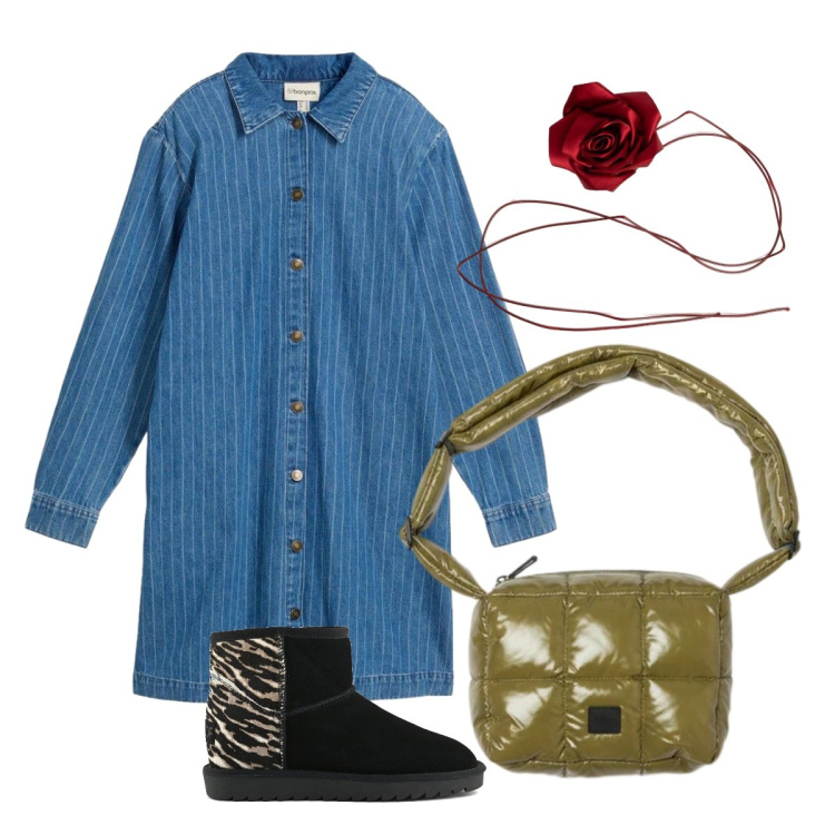 Outfit donna - Settembre. Stile Trendy per Tutti i giorni. Abbinamento con vestiti, borse a spalla, collane, stivali.
