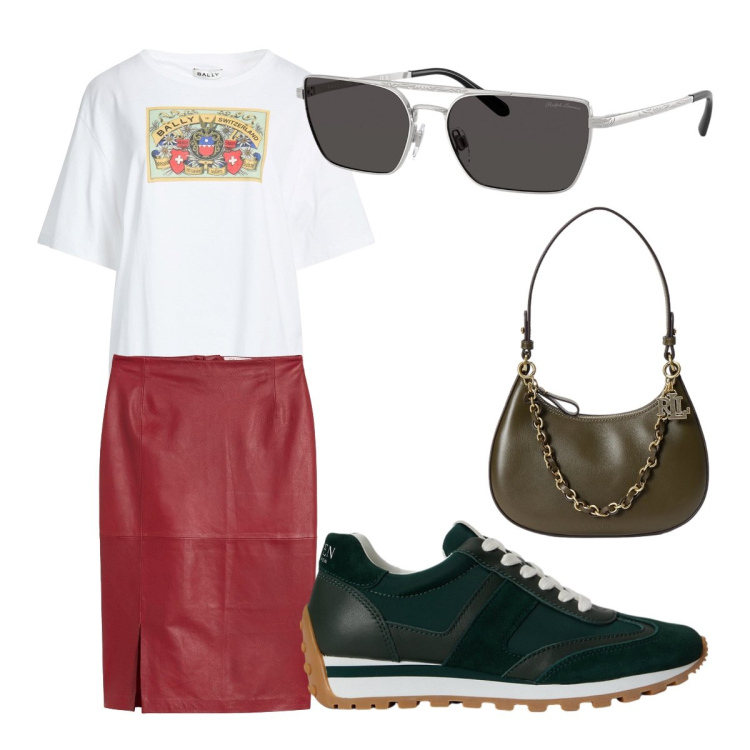 Outfit donna - T shirt over. Stile Urban per Tutti i giorni. Abbinamento con t-shirt, gonne, occhiali da sole, borse a spalla, sneakers.