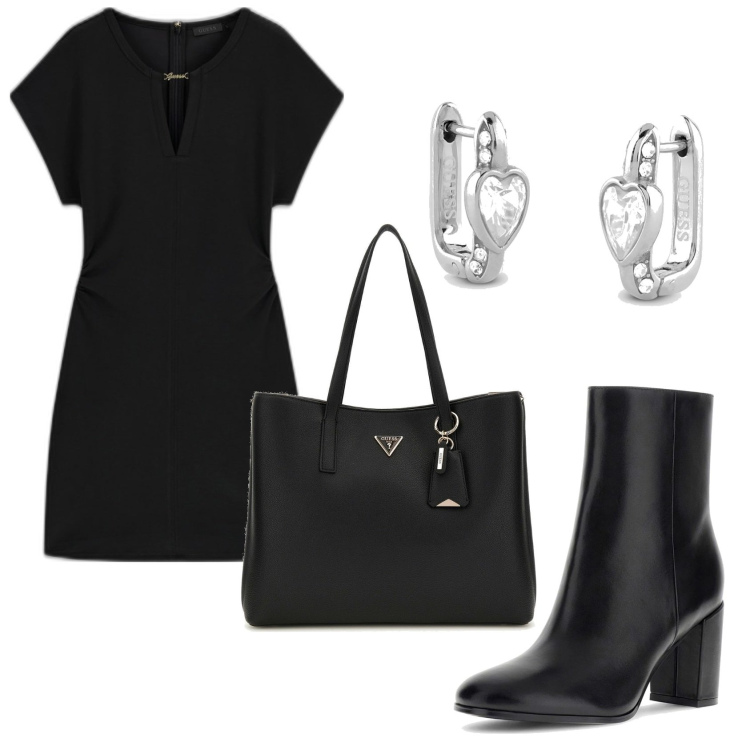 Outfit mujer - Minimal. Estilo Minimal para Todos los días. Combinación con vestidos cortos, bolso shopper, botas, pendientes.