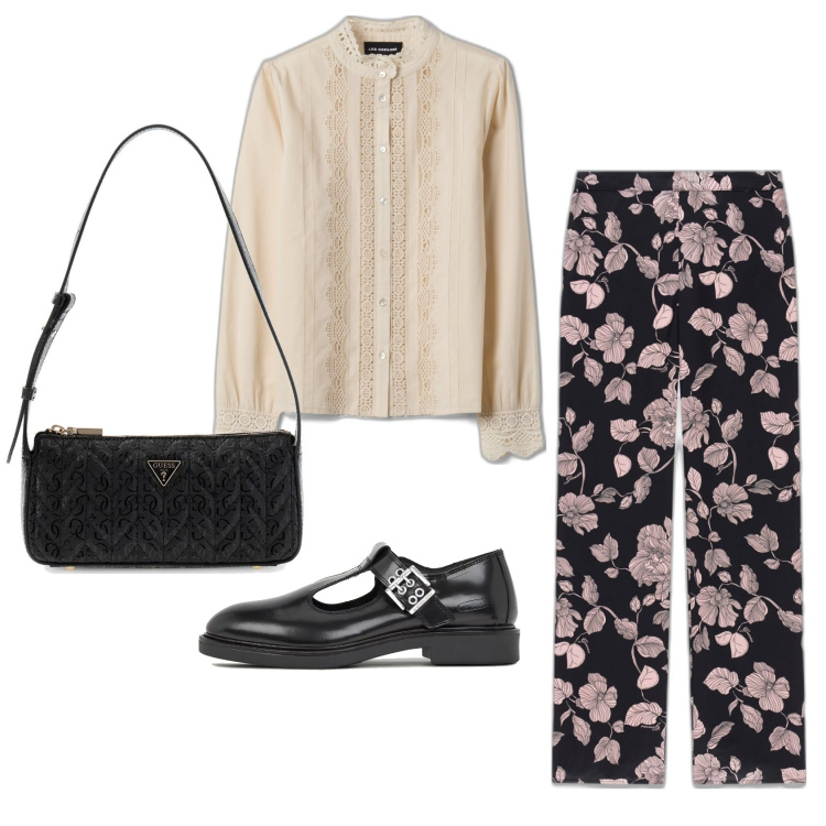 Outfit mujer - Bon ton look. Estilo Bon Ton para Oficina. Combinación con sneakers, bandoleras, pantalones, camisas.