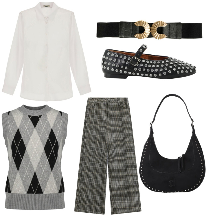 Outfit donna - Total look #2470849. Stile Casual chic per Ufficio. Abbinamento con borse a spalla, camicie, ballerine, pantaloni, maglieria, cinture.