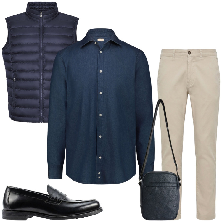Outfit uomo - Albert. Stile Casual per Tutti i giorni. Abbinamento con borse sportive, pantaloni, camicie, scarpe stringate, piumini.