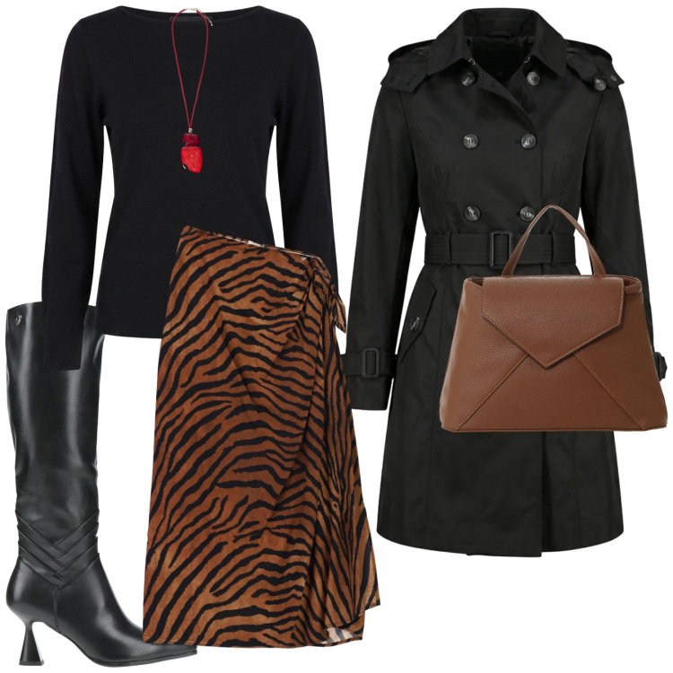 Outfit donna - Piccoli dettagli fanno la differenza. per Tutti i giorni. Abbinamento con stivali, borse a mano, gonne longuette, maglieria, ciondoli, trench.