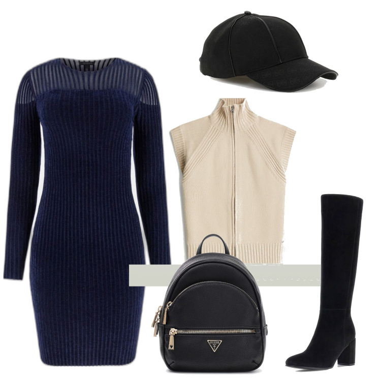 Outfit mujer - Casual #8480. Estilo Casual para Todos los días. Combinación con mochilas, vestidos cortos, chalecos, botas, sombreros o gorros con visera.