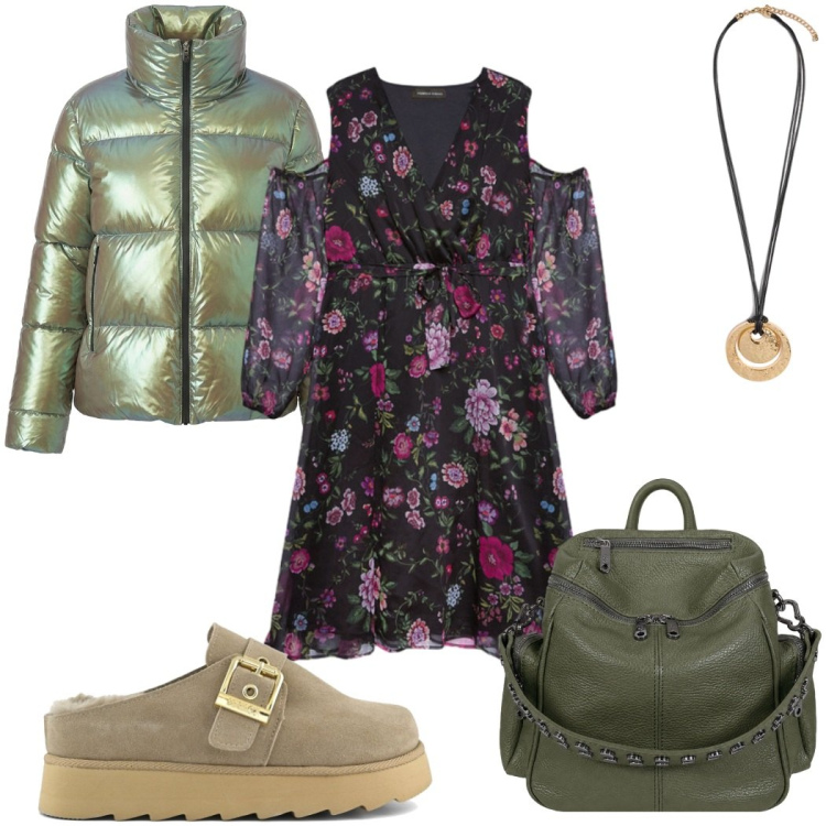 Outfit donna - Eleganza per il rientro - tutti i giorni. Stile Trendy per Tutti i giorni. Abbinamento con vestiti midi/longuette, ciondoli, zaini, blazer, sabot.