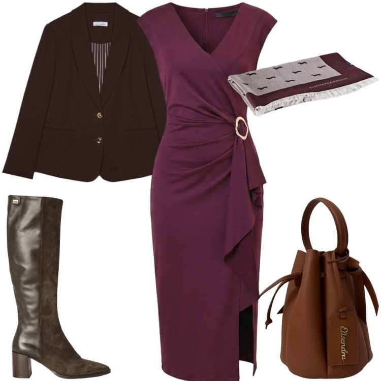 Outfit donna - Eleganza per il rientro elegante glamour. Stile Trendy per Tutti i giorni. Abbinamento con sciarpe, stivali, vestiti midi/longuette, blazer, borse a secchiello.