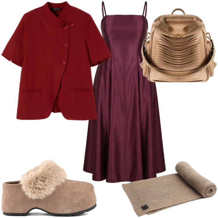 Outfit donna - Eleganza per il rientro - sempre trendy. Stile Trendy per Tutti i giorni. Abbinamento con vestiti midi/longuette, blazer, zaini, sciarpe, zoccoli.