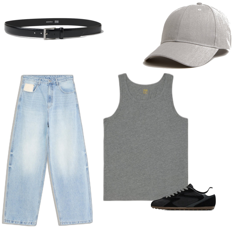 Outfit hombre - Casual #13498. Estilo Casual para Todos los días. Combinación con sneakers, camisetas sin mangas, vaqueros, sombreros o gorros con visera, cinturones.