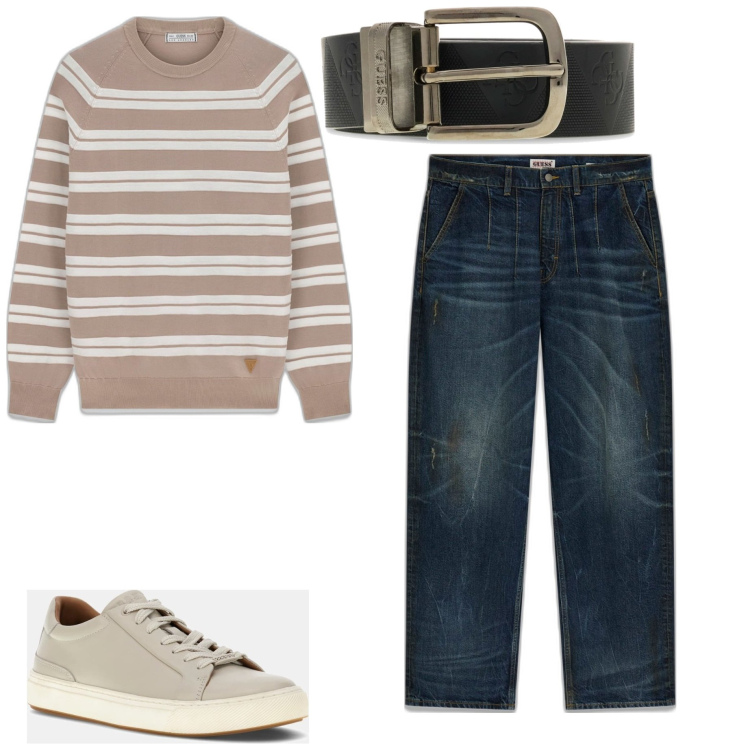 Outfit hombre - Casual #13499. Estilo Casual para Todos los días. Combinación con cinturones, sneakers, prendas de punto, vaqueros.