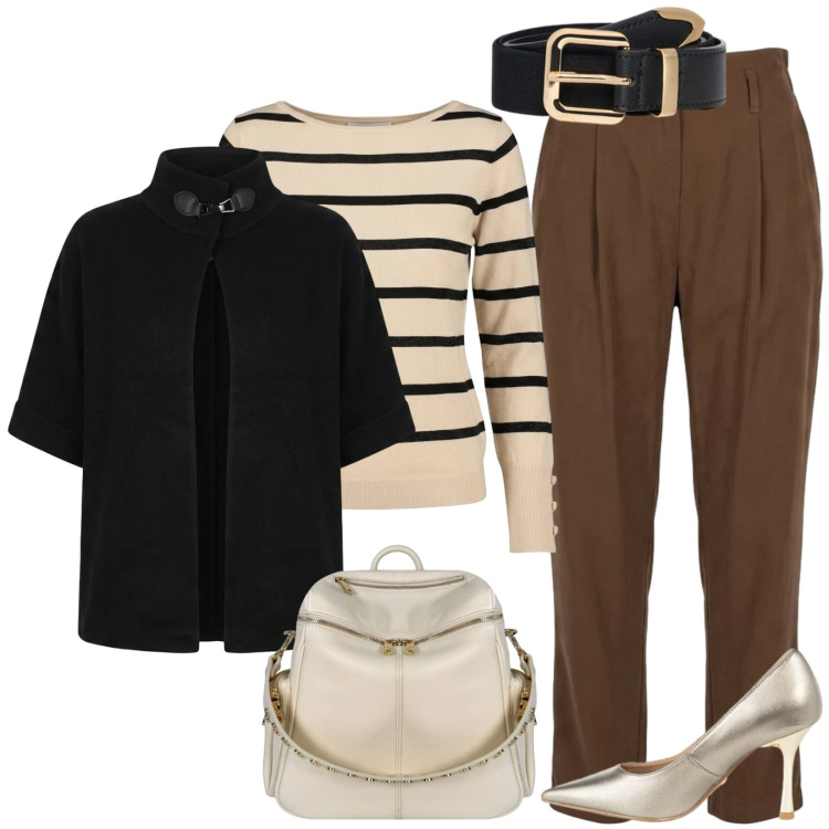 Outfit donna - Un punto luce che definisce il look. Stile Casual chic per Tutti i giorni. Abbinamento con décolleté, cinture, zaini, maglieria, pantaloni, cappe.