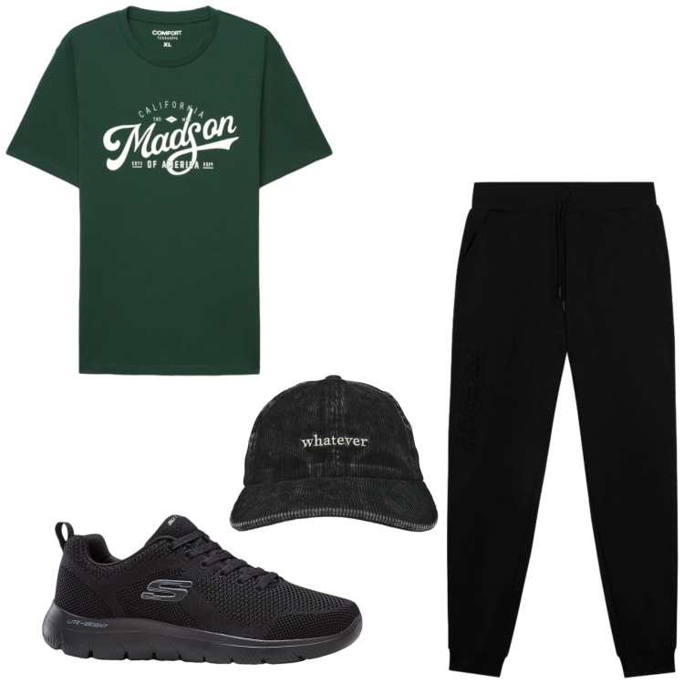 Outfit uomo - Total look #2470924. Stile Urban per Sport. Abbinamento con sneakers, cappelli, t-shirt, pantaloni.