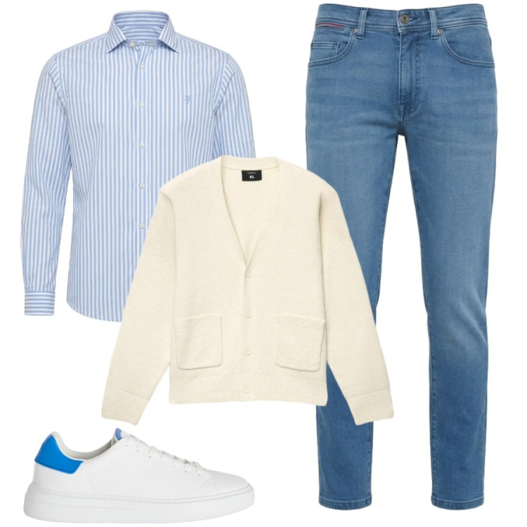 Outfit uomo - Il mio giorno libero. Stile Casual per Tutti i giorni. Abbinamento con sneakers, jeans slim fit, camicie, cardigans.