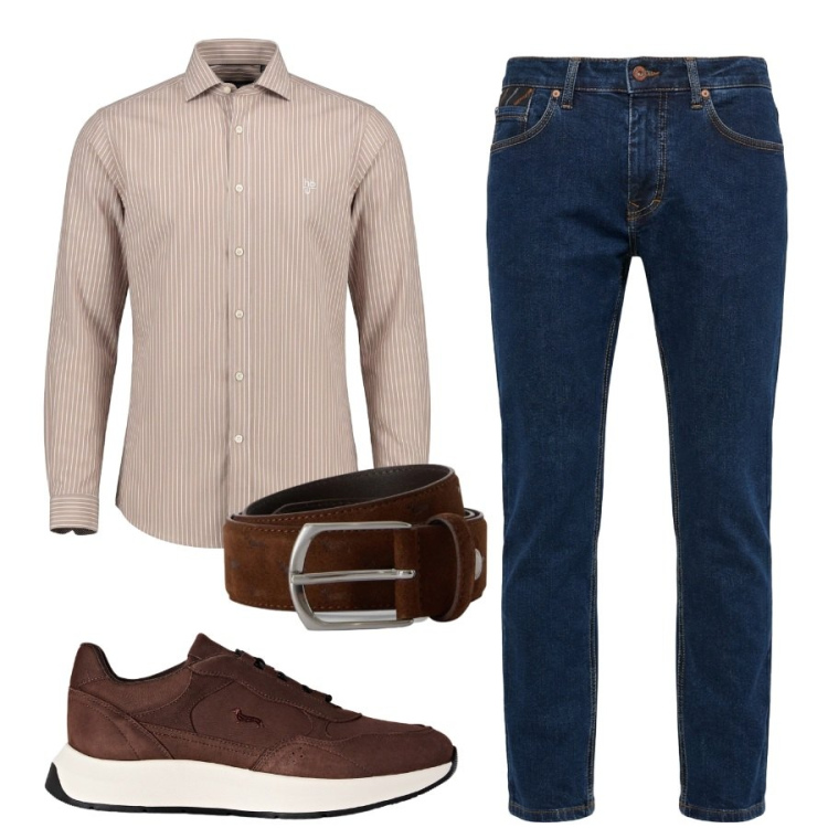 Outfit uomo - Informale in ufficio. Stile Casual per Ufficio. Abbinamento con pantaloni, cinture, sneakers, camicie.