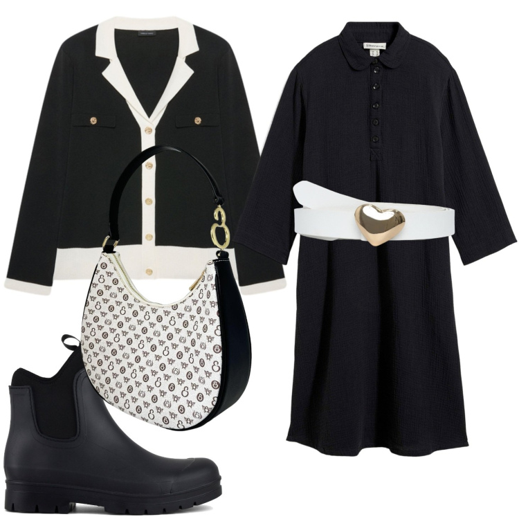 Outfit donna - Chemisier autunnale. Stile Bon Ton per Tutti i giorni. Abbinamento con vestiti chemisier, cinture, cardigans, borse a spalla, stivali.