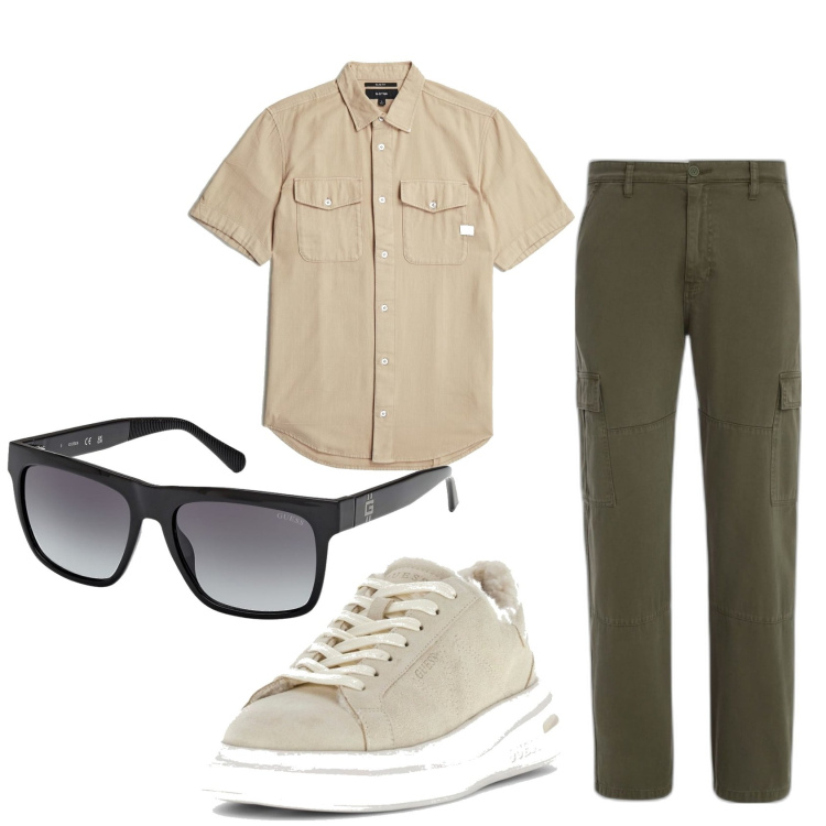 Outfit hombre - Urban style. Estilo Urban para Todos los días. Combinación con pantalones cargo, camisas, sneakers, gafas de sol.