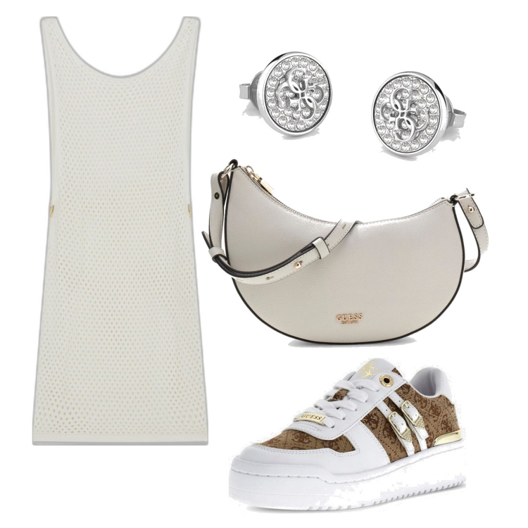 Outfit mujer - Casual. Estilo Casual para Todos los días. Combinación con bandoleras, pendientes, sneakers, vestidos cortos.