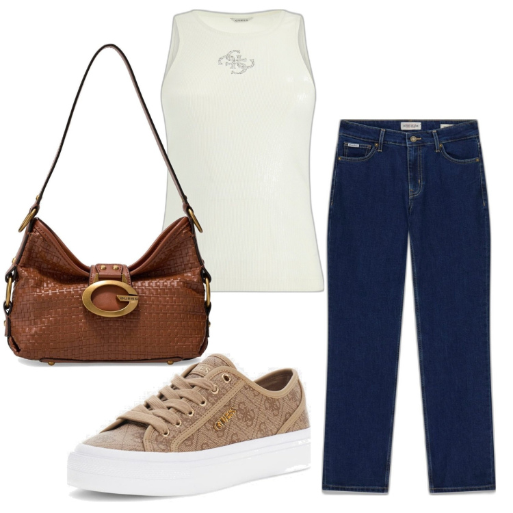 Outfit mujer - Urban style. Estilo Urban para Todos los días. Combinación con sneakers, bandoleras, camisetas sin mangas, vaqueros rectos.