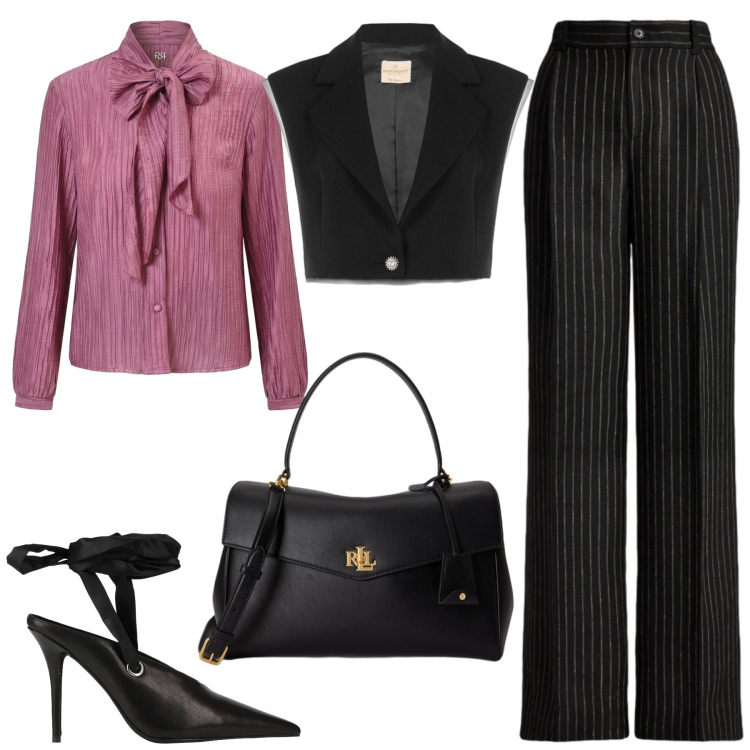 Outfit donna - Total look #2470972. Stile Chic per Ufficio. Abbinamento con décolleté, camicie, gilet, borse a mano, pantaloni.