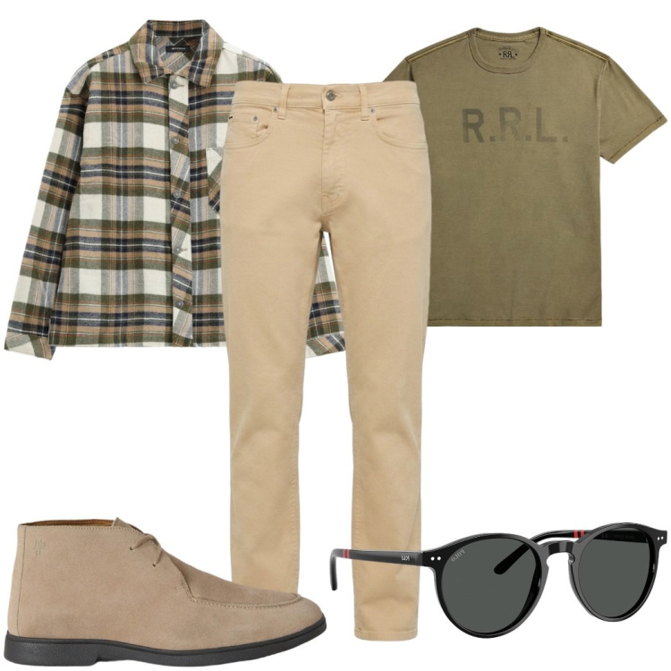 Outfit uomo - Urban transition a quadri. Stile Trendy per Tutti i giorni. Abbinamento con pantaloni, stivali e stivaletti, camicie, t-shirt, occhiali da sole.